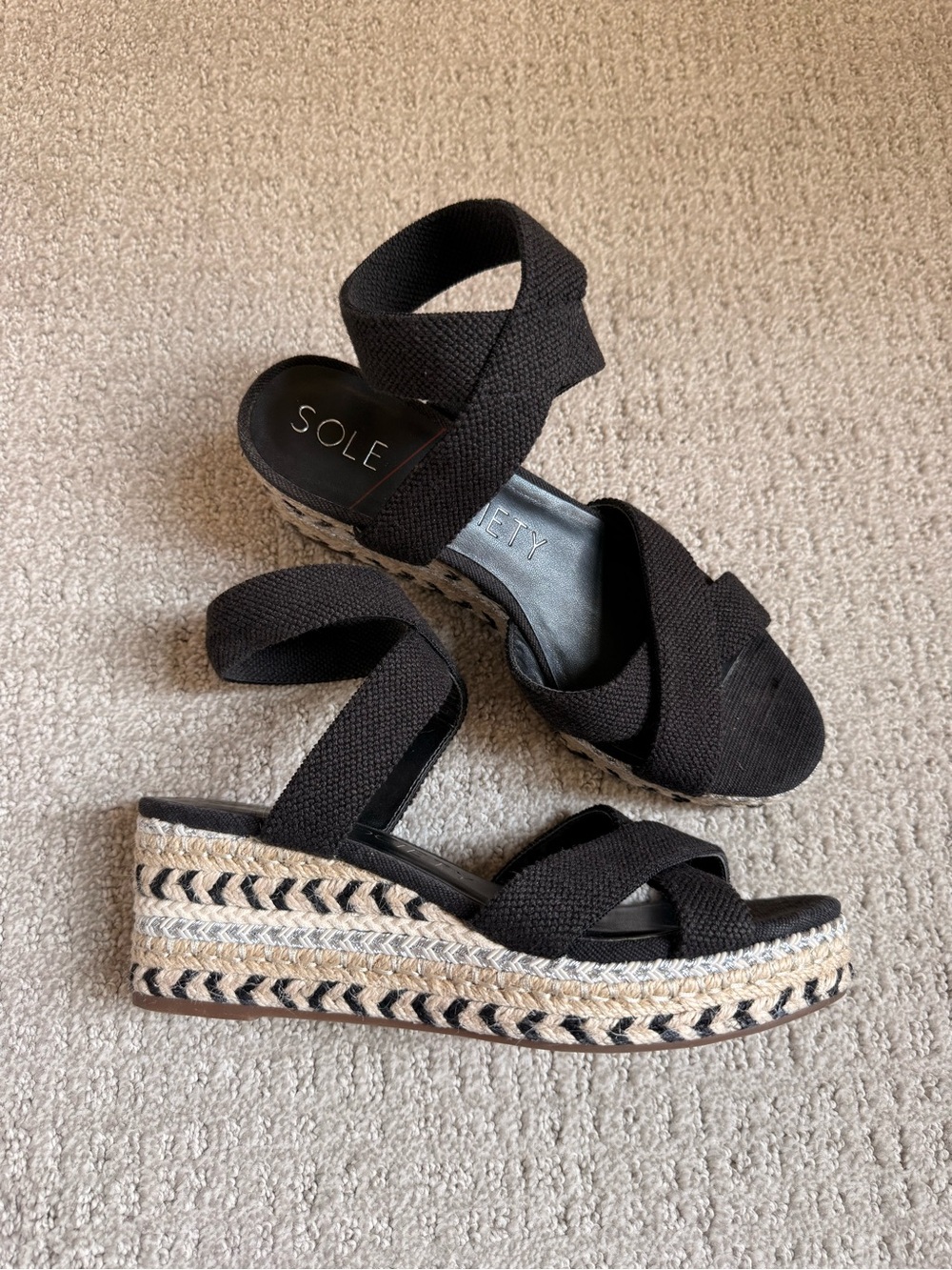 Sole Society Black Espadrille Wedge Platform Sandals